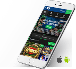 Zu sehen ist ein Smartphone mit den 10bet Spielen vom mobilen Casino.