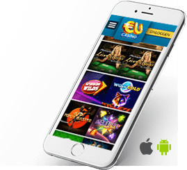 Der QR und ein Smartphone mit den mobilen EUcasino Spielen.