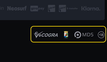 Der Footer von GG.BET mit allen Infos zu Lizenzen und Zertifikaten.