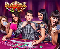 Das Bild vermittelt einen Eindruck von dem Spielgeschehen an einem Blackjack Party Spieltisch von Evolution Gaming.
