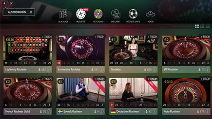 Die Lobby mit den Live Roulette Spielen im Vegas Hero Casino.