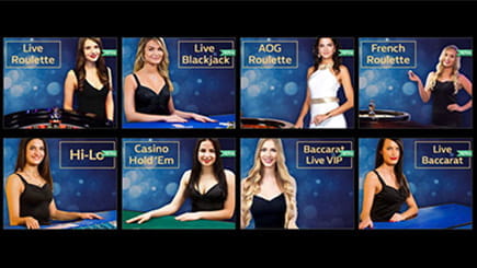 Ein Ausschnitt aus dem Live Spiele Angebot von Playtech in der Lobby des Eurogrand Casinos.