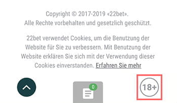 Der Footer des 22Bet Casinos.