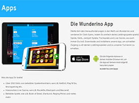 Das Bild zeigt die mobile App auf der Wunderino Online Casino Webseite.