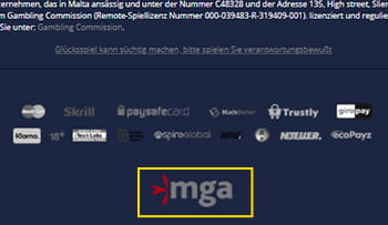 Die Sicherheitsinformationen und Lizenzierung der Luckland Webseite.