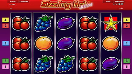 Der Slot Sizzling Hot aus dem Hause Novoline hat hauptsächlich Früchte als Symbole