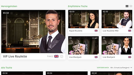 Die Lobby mit den NetEnt Live Roulette Spielen im Vegas Hero Casino.