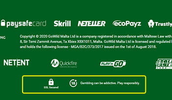 Der Footer der Seite mit Informationen zur Sicherheit.