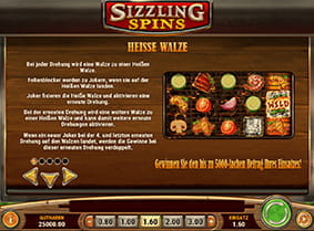 Die Funktion heiße Walze im Sizzling Spins Spielautomat.