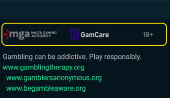 Der untere Seitenbereich bei Wallacebet mit Logos von Sicherheitszertifikaten.