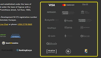 Der Footer Webseite mit allen Informationen zur Sicherheit.
