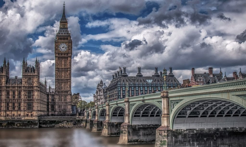 Der Big Ben und die Victoria Brücke an der Themse in London.