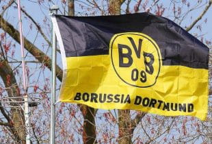 Flagge mit dem Vereinswappen des BVB.